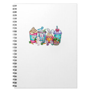 Caderno Espiral Ovos de Páscoa Bunny Coffee Xícaras Latte Iced Cre
