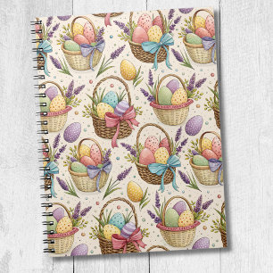 Caderno Espiral Ovos de Páscoa em Cesto de Vime com Lavanda