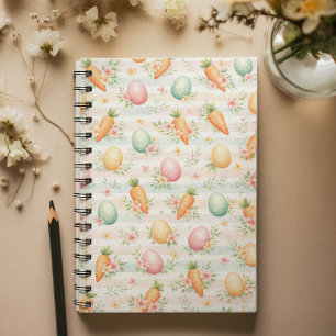 Caderno Espiral Ovos de Páscoa Pastéis & Cenouras Padrão de Aquare