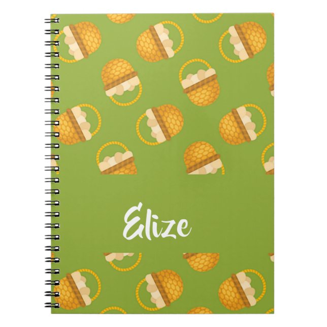 Caderno Espiral Ovos em cesto castanho em verde (Frente)