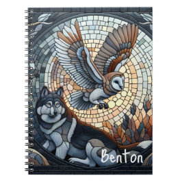 Caderno Espiral Owl e Wolf Mosaic Ai Art personalizados