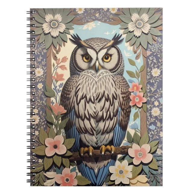 Caderno Espiral Owl Pastel Floral William Morris Inspirado (Frente)