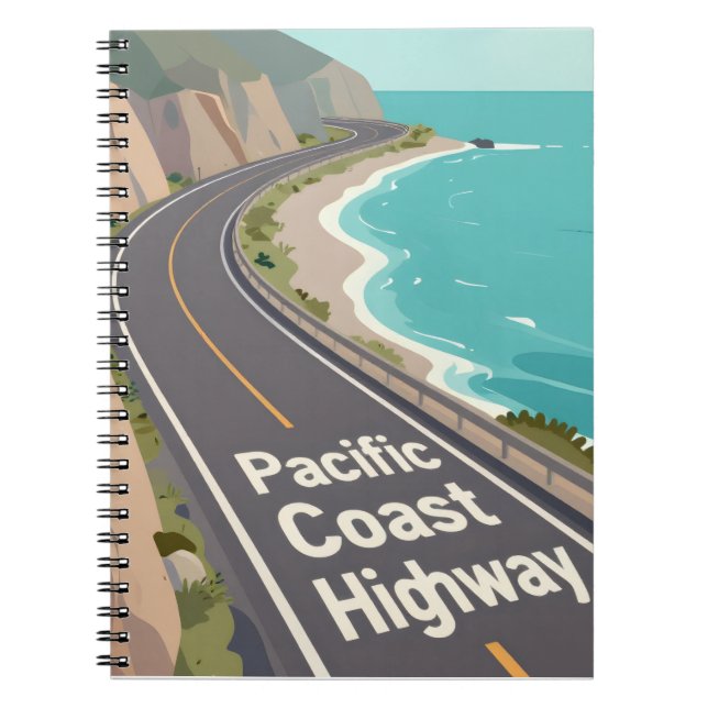 Caderno Espiral Pacific Coast Highway Graphic Travel Art (Frente)