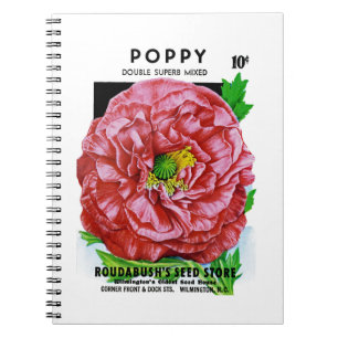 Caderno Espiral Pacote da semente do vintage da papoila