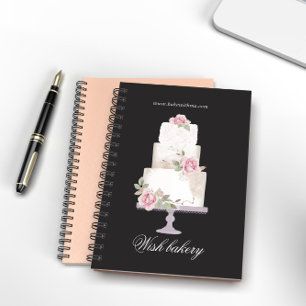 Caderno Espiral padaria elegante do bolo de casamento de três cam