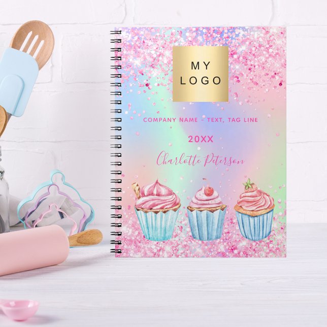 Caderno Espiral Padaria pastelaria brilha nome de cupcakes  (Criador carregado)