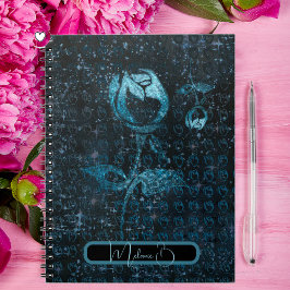 Caderno Espiral Padrão abstrato azul escuro com rosas