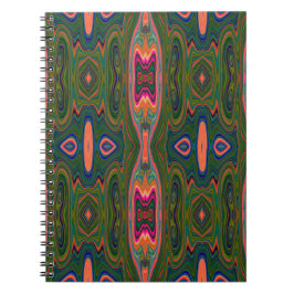 Caderno Espiral Padrão Abstrato azul, verde e laranja retrô