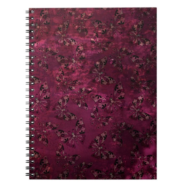 Caderno Espiral Padrão abstrato de borboleta retrô sem emendas par (Frente)