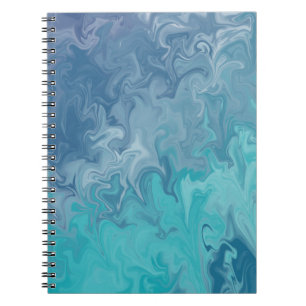 Caderno Espiral Padrão Abstrato de Mármore Líquido Azul