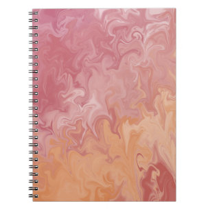 Caderno Espiral Padrão Abstrato de Mármore Líquido Laranja