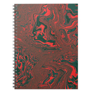 Caderno Espiral Padrão Abstrato de Mármore Líquido Vermelho