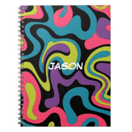 Caderno Espiral Padrão Abstrato de Neon Personalizado — Design Ret
