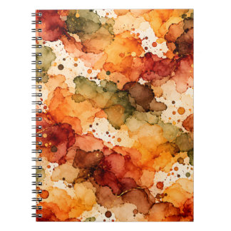 Caderno Espiral Padrão Abstrato de Tinta Alcoólica de Outono