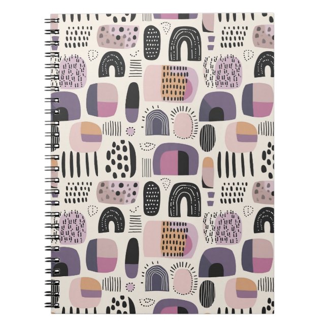 Caderno Espiral Padrão Abstrato Geométrico Boho (Frente)