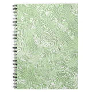 Caderno Espiral Padrão Abstrato Ondulado em Verde Limão Claro Moir