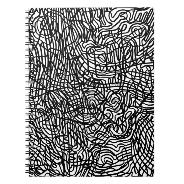 Caderno Espiral Padrão abstrato preto e branco (Frente)