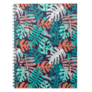 Caderno Espiral padrão abstrato sem costura das folhas tropicais.