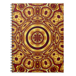 Caderno Espiral Padrão Abstrato Vermelho Dourado Boho Marroquino
