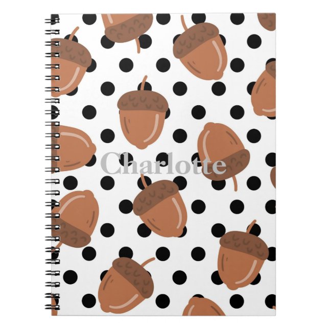 Caderno Espiral Padrão Acorn Black Dots Autumn Y2K (Frente)