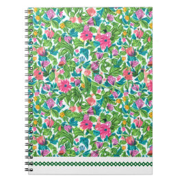 Caderno Espiral Padrão alegre de verão colorido arte botânica