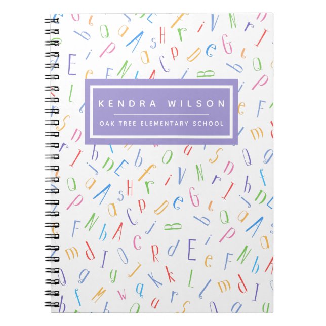 Caderno Espiral Padrão Alfabeto Fofo - Crianças ou Professor (Frente)