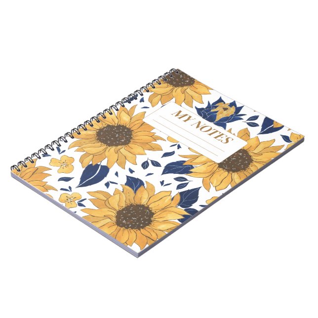 Caderno Espiral Padrão Amarelo de Girassol Design (Left Side)