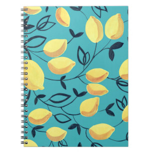 Caderno Espiral Padrão amarelo de guache em turquesa.