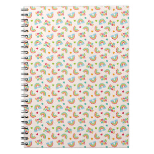Caderno Espiral Padrão Arco-íris e Nuvens