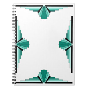 Caderno Espiral Padrão Art Deco em Verdes