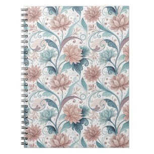 Caderno Espiral Padrão Artístico de Flores em Redemoinho Floral Pa