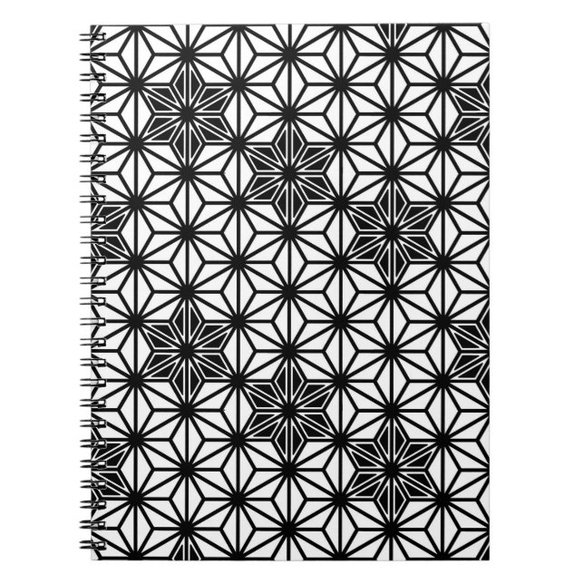 Caderno Espiral Padrão Asanoha japonês - branco e preto (Frente)