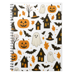 Caderno Espiral Padrão Assustador do Halloween - Spooky e Festivo