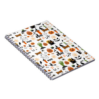 Caderno Espiral Padrão Assustador e Fofo de Halloween