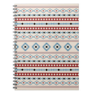 Caderno Espiral Padrão Aztec Blue Black Cream Mixed Motifs