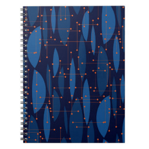 Caderno Espiral Padrão Azul Azul do Século médio Sem Vista
