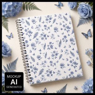 Caderno Espiral Padrão Azul Chinoseirie Francês Toile de jouy