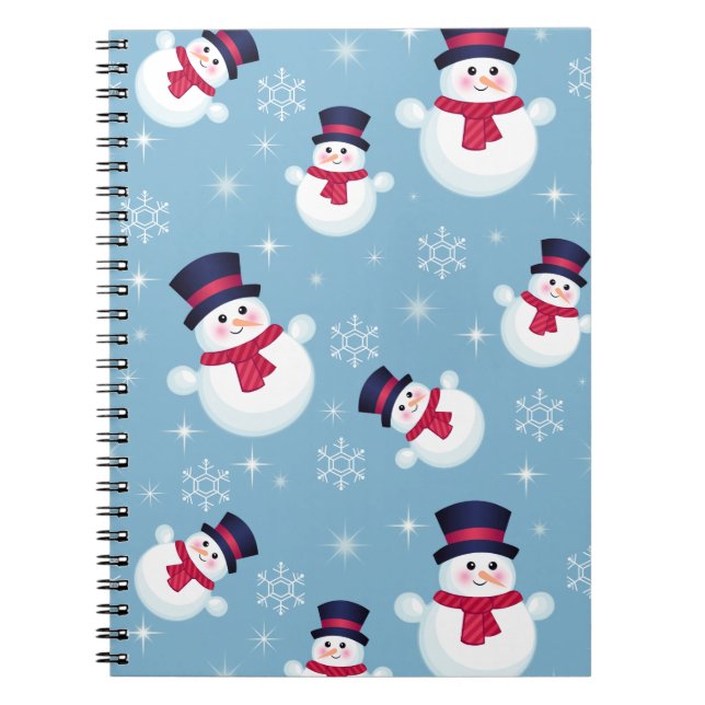 Caderno Espiral Padrão Azul De Natal Com Neves E Flocos De Neve (Frente)