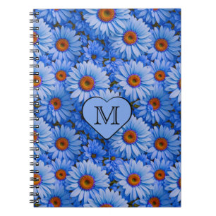 Caderno Espiral Padrão azul-floral dos girassóis azuis