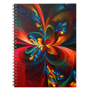Caderno Espiral Padrão Azul Laranja-Abstrato Floral Moderno #14