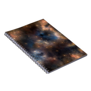 Caderno Espiral Padrão Azul Preto Galáxia Espaço Estrelas Estrelad