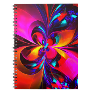 Caderno Espiral Padrão Azul Vermelho Abstrato Floral Moderno #07