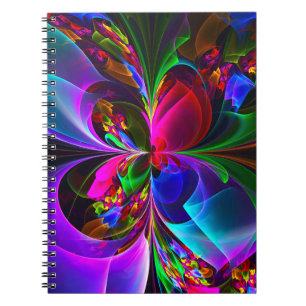 Caderno Espiral Padrão Azul Vermelho Abstrato Floral Moderno #12