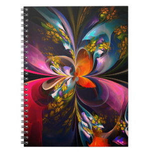 Caderno Espiral Padrão Azul Vermelho Abstrato Floral Moderno #13