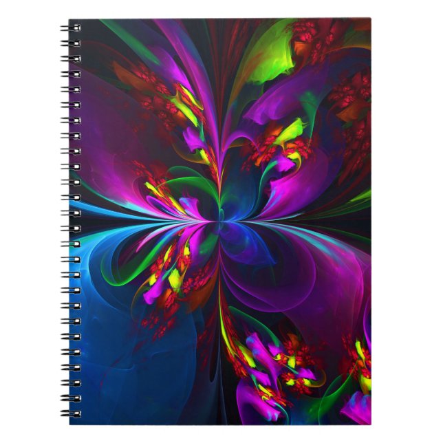 Caderno Espiral Padrão Azul Vermelho Abstrato Floral Moderno #15 (Frente)