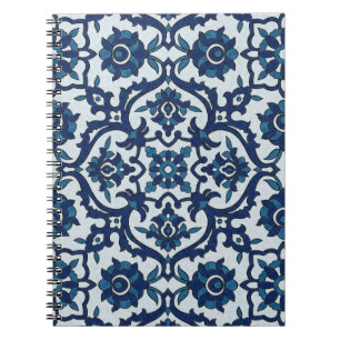 Caderno Espiral Padrão Azulejos Floral Azulejo Azulejos Azul