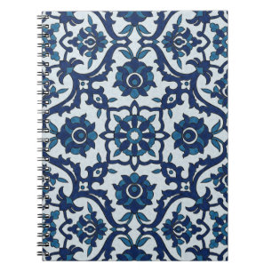 Caderno Espiral Padrão Azulejos Floral do Azulejo Azulejos Azul