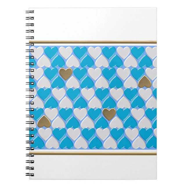 Caderno Espiral Padrão bávaro azul e branco. (Frente)