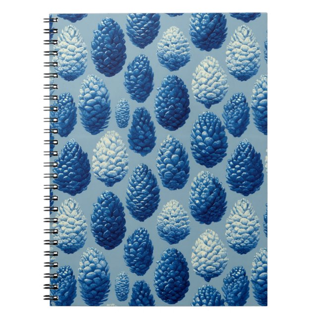 Caderno Espiral Padrão Blue Winter Pine Cone (Frente)