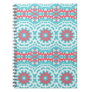Caderno Espiral Padrão boêmico colorido étnico vítreo em brilh